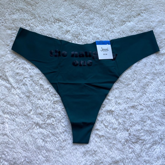 Jenni Other - Jenni Intimates Naughty One Seamless Laser Cut Thong Panty Emerald Green XL NEW